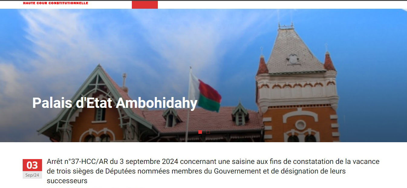 Proclamation des nouveaux Députés de Madagascar par la Haute Cour Constitutionnelle suite à la nomination de membres du Gouvernement